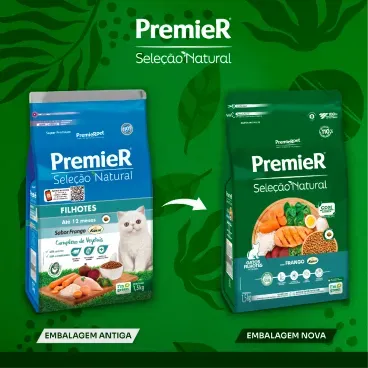 Nova embalagem Racao Premier Selecao Natural Gatos Filhotes Frango